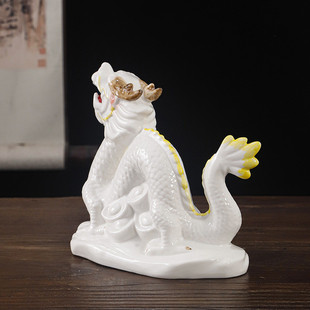 彩瓷釉下白十二生肖招财摆件整套装陶瓷鼠牛虎兔龙蛇马羊猴鸡狗猪