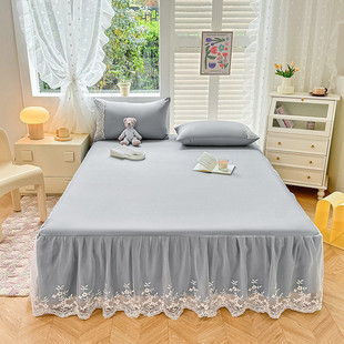 纯欲风公主蕾丝床裙三件套简约防滑床单人床罩少女心花边卧室单双