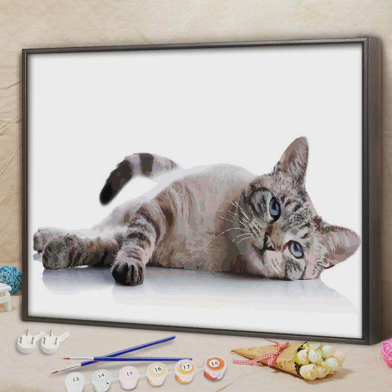 数字油画diy手工填充动物小猫咪手绘消磨时间减压填色油彩画