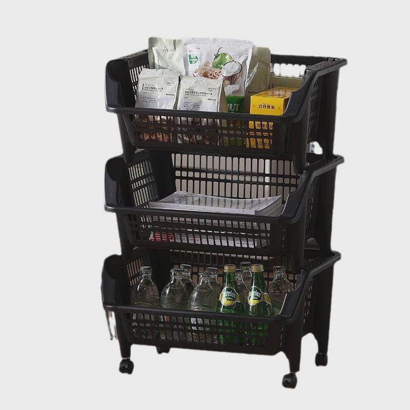 厨房置物架落地斜口多层蔬菜篮家用大开口杂物整理框可叠加收纳筐