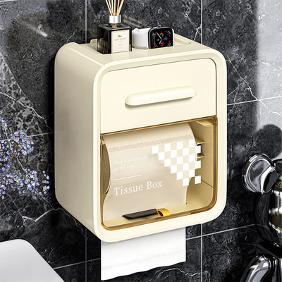 卫生间厕纸盒壁挂式防水免打孔纸巾盒厕所抽纸盒纸巾架卷纸
