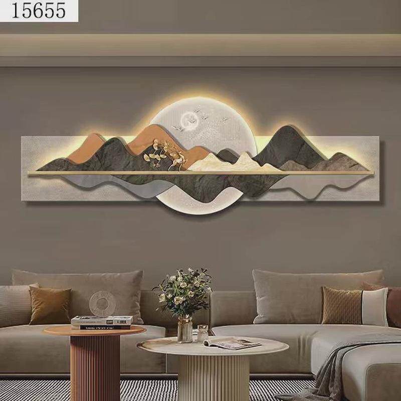 现代轻奢背有靠山客厅装饰画发光5d立体壁画高级感沙发背景墙挂画