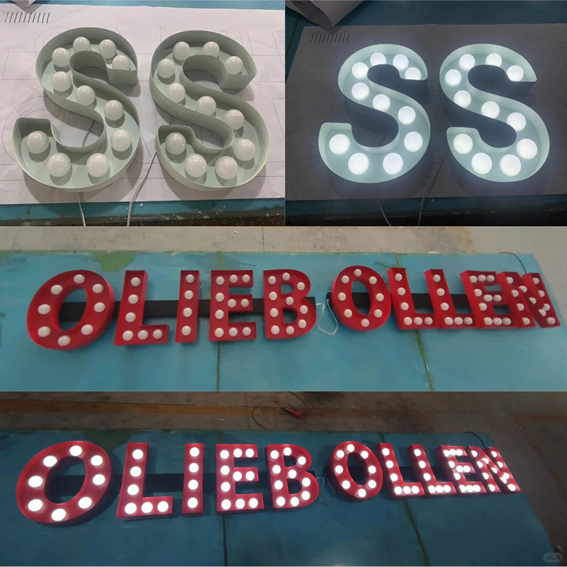 美式霓虹灯发光字门头招牌复古导向牌餐车灯箱造型不锈钢广告牌