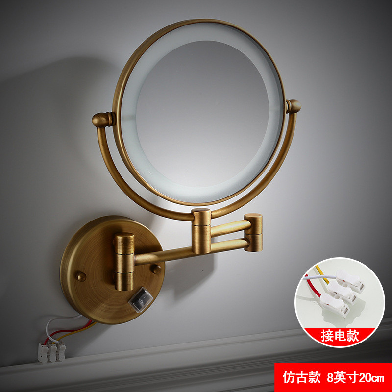 折叠酒店带灯LED化妆镜银色双面放大浴室伸缩黑色美容镜壁挂镜子