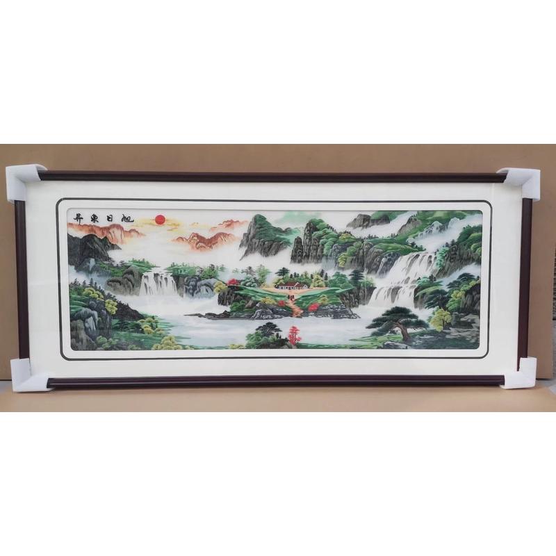 苏绣成品挂画透明刺绣新中式客厅实木大幅山水牡丹图苏绣装饰画