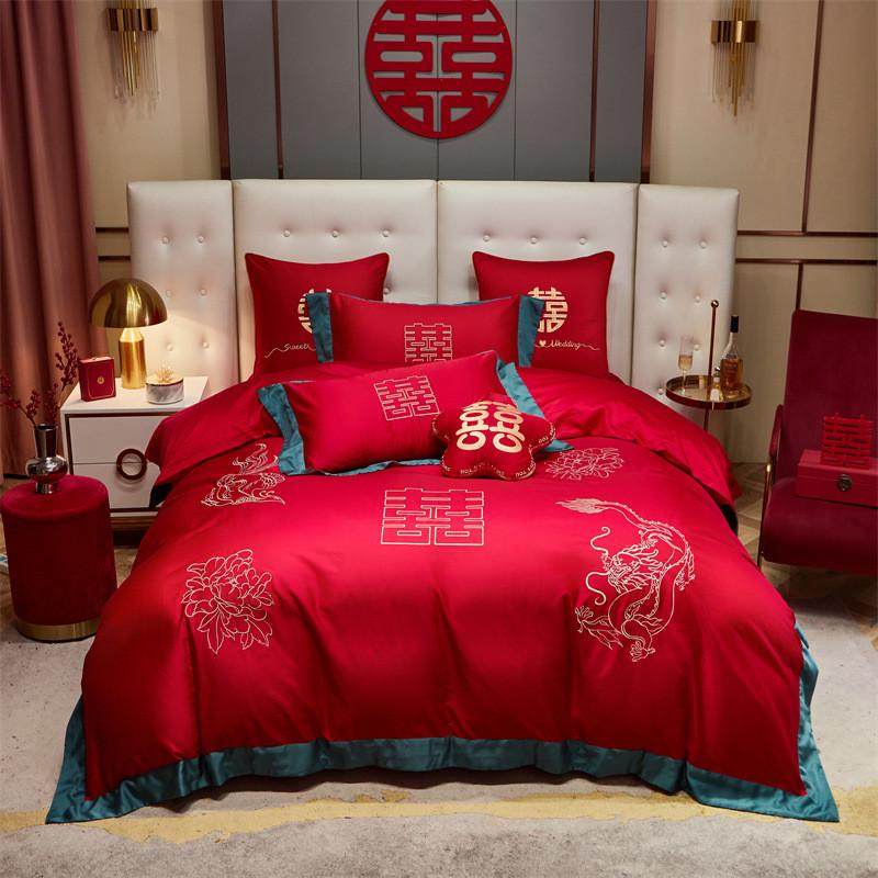 婚庆家纺长绒棉100支红色四件套结婚床上用品婚房布置备婚好物,床上用品,婚庆床品套件,淘宝优惠券,粉丝福利购,淘宝优惠卷