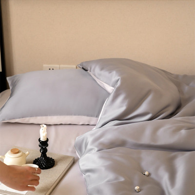 tencel外贸一等品!丝滑裸睡天丝双拼60支丝绸质感床单床笠四件套