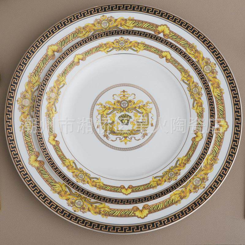 欧式样板间西餐平盘轻奢古典陶瓷金边盘8寸10.5寸餐桌餐盘