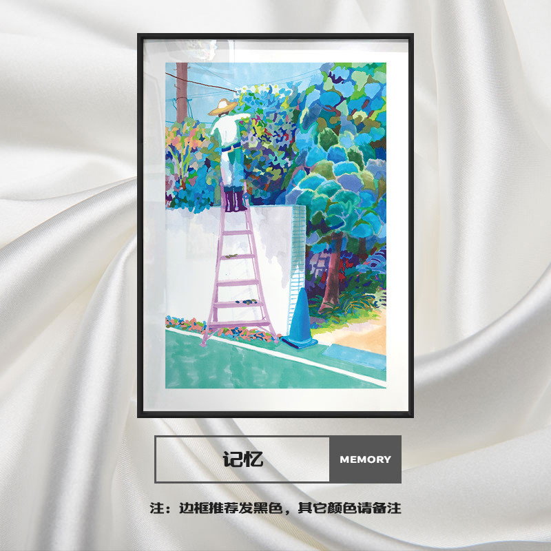 日韩简约铅笔风景水墨写实装饰画街道森林房屋小溪版画客厅餐厅