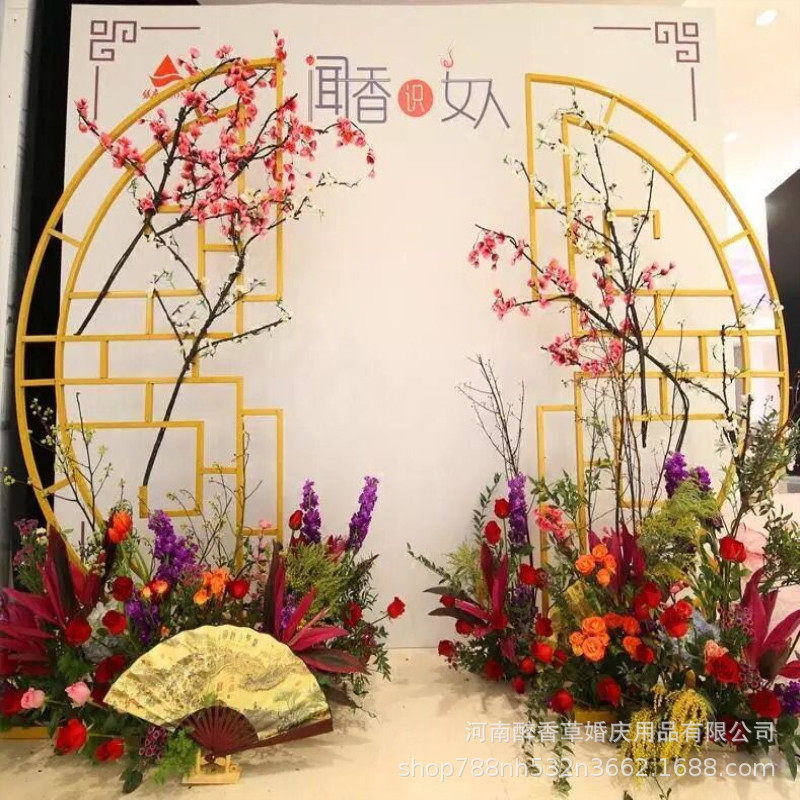 婚庆铁艺屏风同心圆中式主题婚庆道具婚庆铁艺屏风摆件同心圆屏风