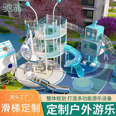 户外大型不锈钢滑梯儿童钻洞攀爬网公园小区房地产无动力游乐设备