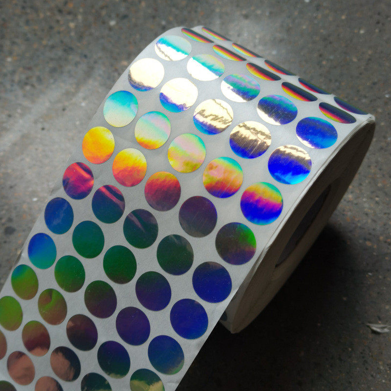 5丝素面镭射格底卷标不干胶标签1.5cm圆形空白现货碳带打印标签