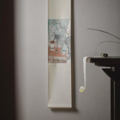 茶室文人装裱宣纸卷轴挂画来绿水青山书房字画空间书画装饰画