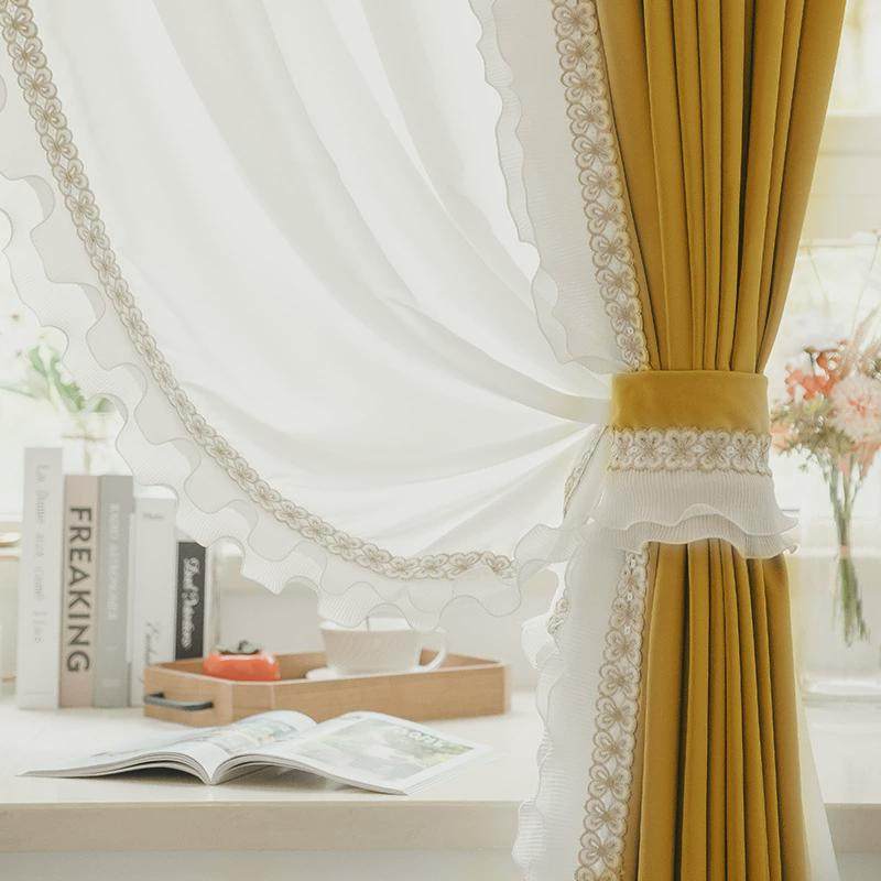 法式小香风窗帘绒布窗帘木耳珍珠边边窗帘客厅卧室防晒遮光隔热帘