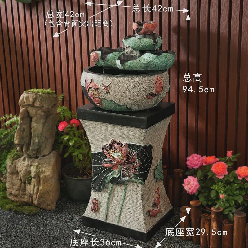 w~户外荷花流水摆件循环水中式室内玄关鱼池造景入户花园阳台小鱼