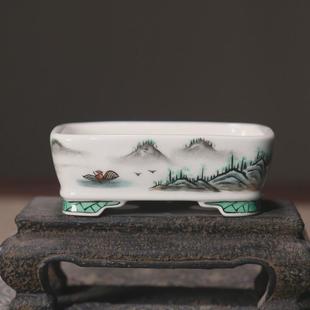 长方形陶瓷盆景盆微型盆掌上盆栽豆盆 紫砂花盆手工手绘彩绘日式
