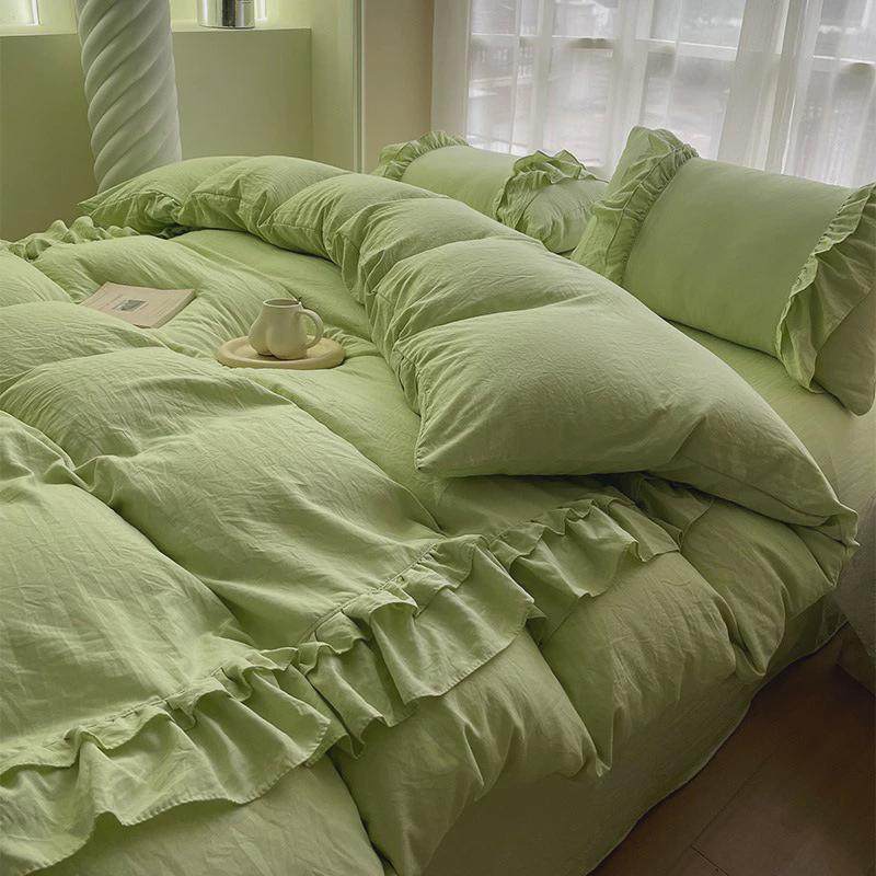 2024新款贝拉水洗棉四件套花边荷叶1.5床单四件套-被套150*2005,床上用品,床品套件/四件套/多件套,淘宝优惠券,粉丝福利购,淘宝优惠卷