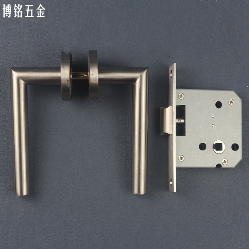 304不锈钢弯管直角把手防火门锁 分体通道锁 简易执手锁单斜舌锁