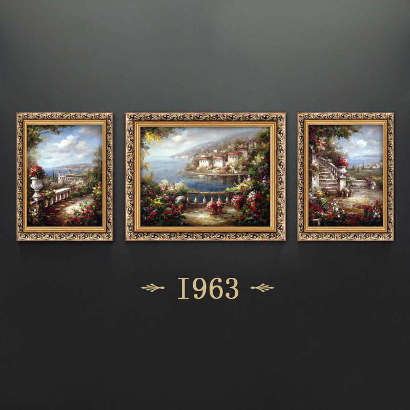 美式装饰画欧式沙发背景墙挂画新款客厅三联画轻奢地中海壁画卧室