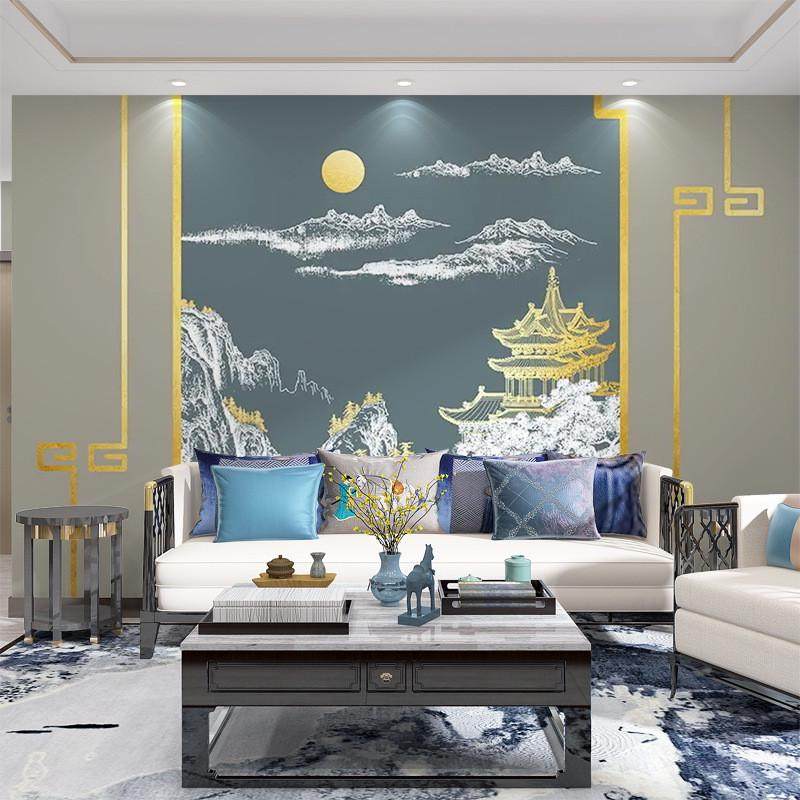 卧室墙布轻奢山水阁楼壁纸电视背景墙壁画客厅沙发影视墙纸新中式,家居饰品,现代装饰画,淘宝优惠券,粉丝福利购,淘宝优惠卷