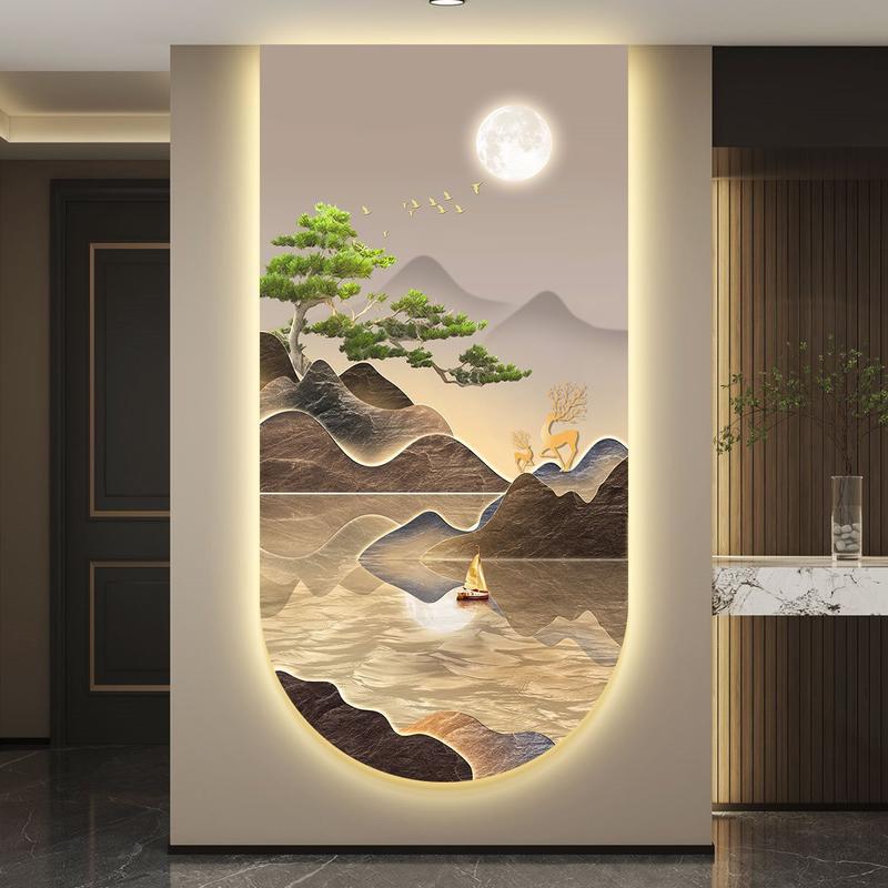 轻奢led带灯壁画走廊过道挂画入户玄关装饰画简约现代山水画