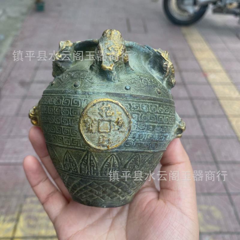 铜仿古四方纳财聚宝盆摆件金蟾坛子家居铜装饰品摆件工艺品青铜