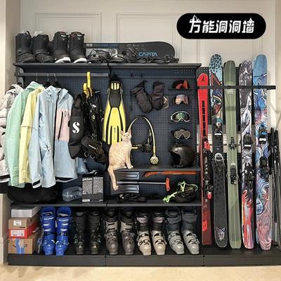 万能 洞洞板滑雪户外装备墙货架收纳展示落地造型墙露营置物架子