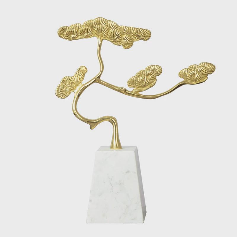 中式仿真迎客松台面摆件客厅玄关橱窗电视柜古松树大理石工艺摆件