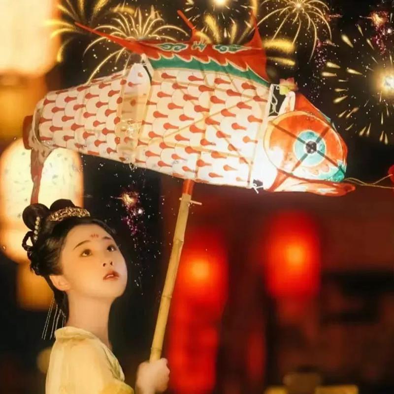 非遗手持鱼灯户外巡游古装成品道具端午中秋亮化装饰手工竹编灯笼