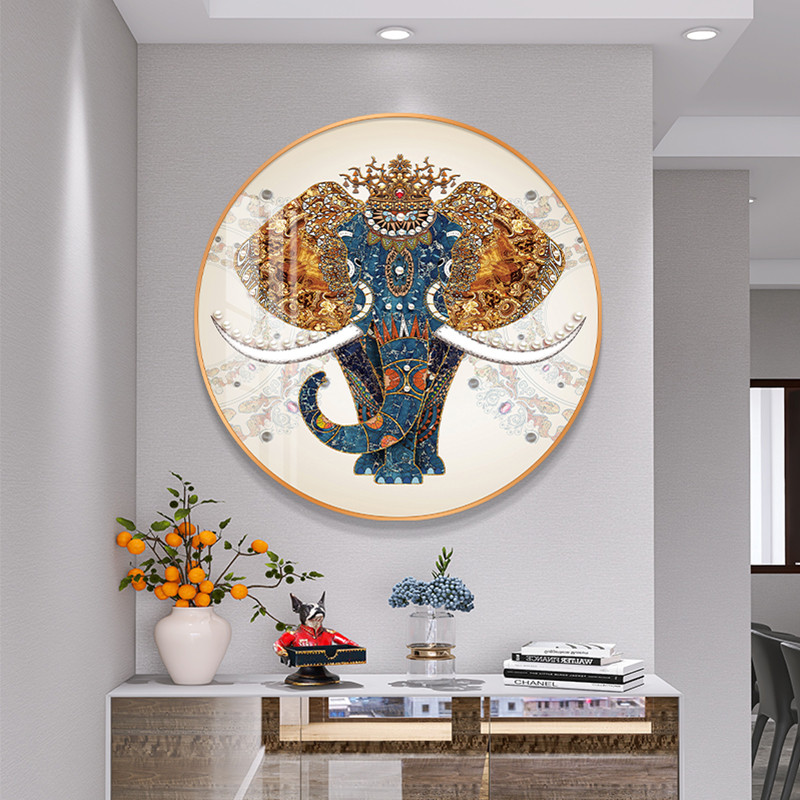 77n吉祥如意壁画客厅圆形入户玄关装饰画过道轻奢墙面感