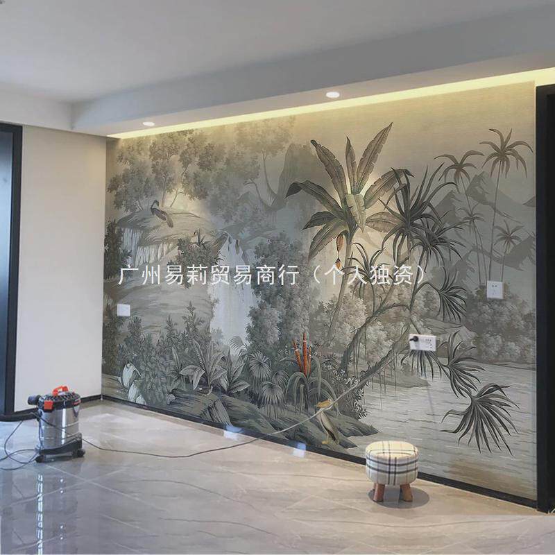 y譩7东南亚热带雨林壁纸客厅沙发美式电视背景墙布无纺布顶无缝制