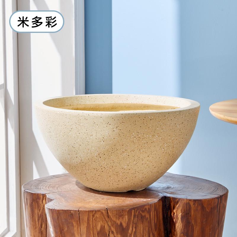 现代简约白色家用客厅落地镁泥花盆大口径碗莲水泥盆室内外花箱