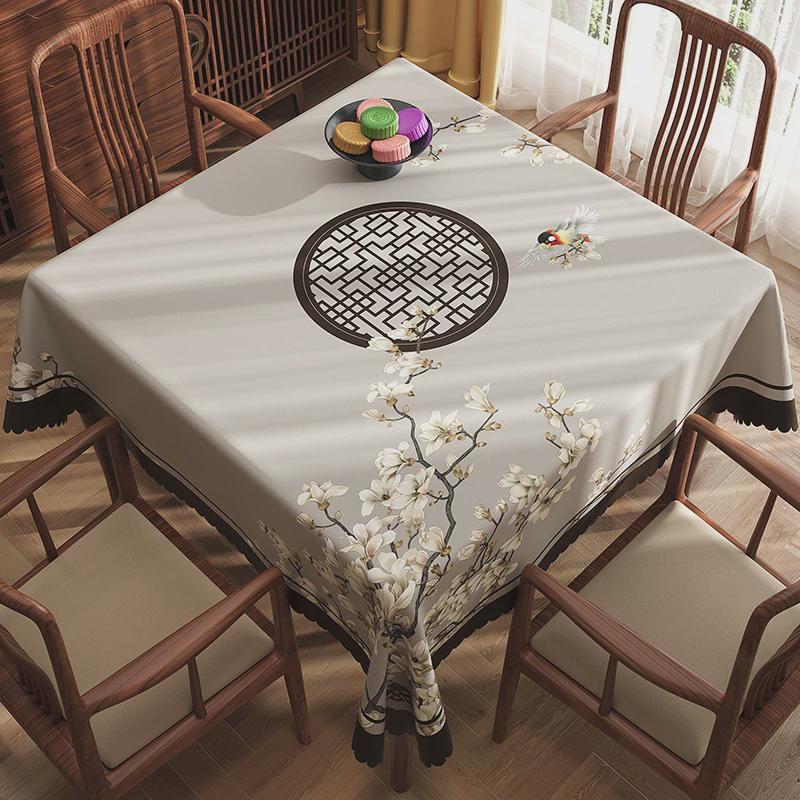 新中式正方形餐桌布家用防水布艺八仙桌小方桌高级桌布轻奢桌面垫
