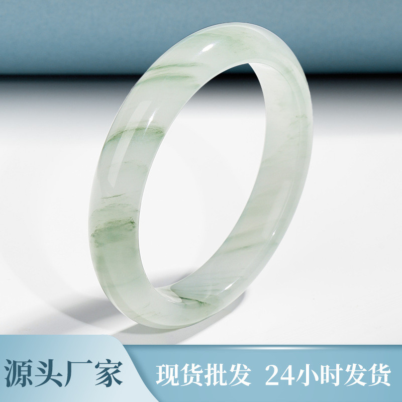 严选玉手镯天山翠玉镯金丝玉鐲子女款翡翠色和田玉手镯厂家包邮