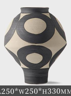 侘寂风复古花瓶民宿艺术水墨纹干花插花器摆件样板间售楼处装饰品