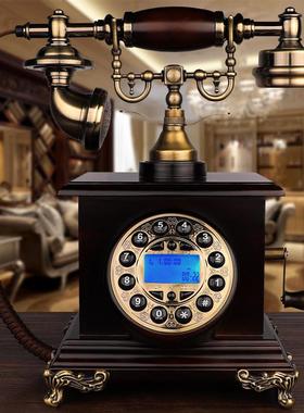 仿古复古欧式老式电话机实木家用旋转拨号金属家用固定电话座机