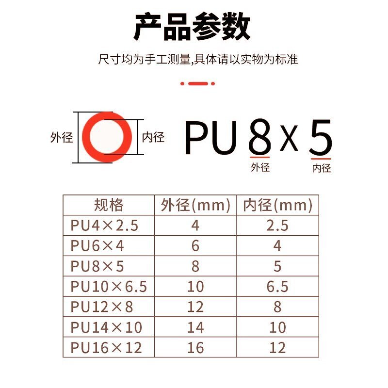热销气动气动精品pu6*4软管气管软管6mm气线高压气缸气泵仁民空压