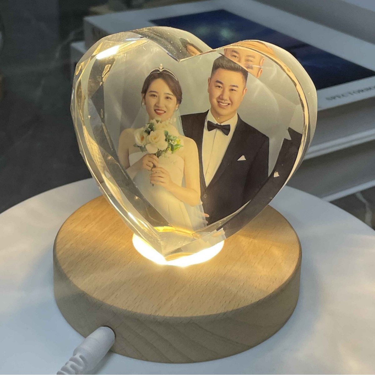 发光激光工艺品摆件木质底座水晶3d内雕彩印人物动物纪念礼品