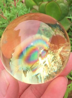 天然彩虹黄水晶能量球摆件