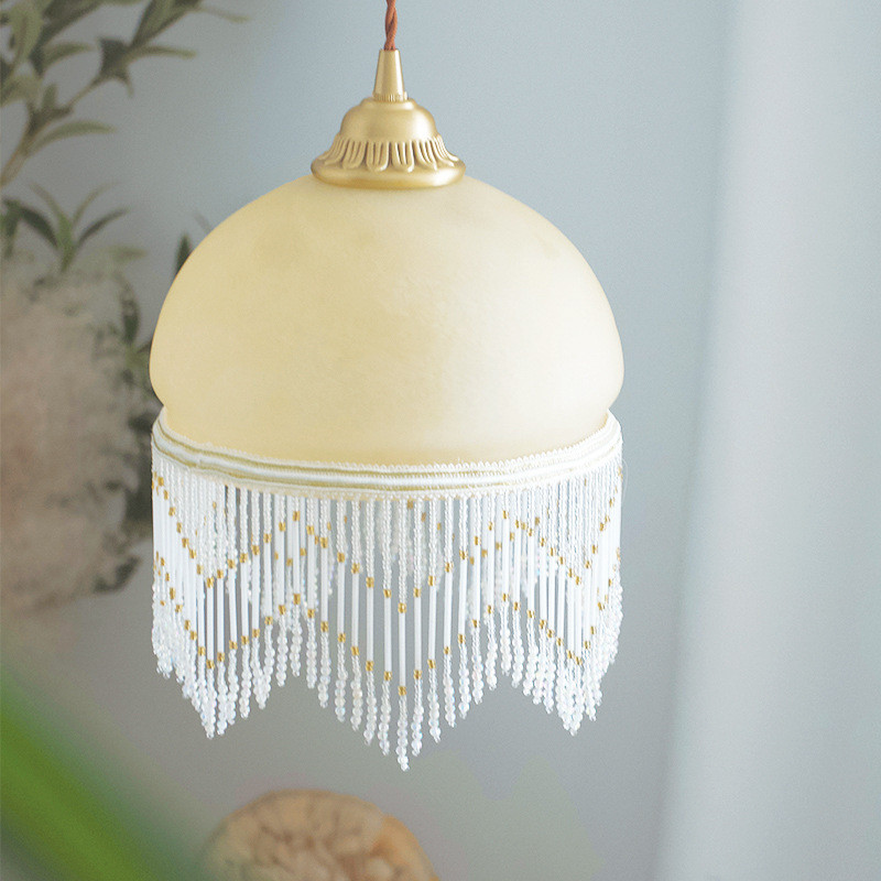 热销全铜法式中古玻璃流苏小吊灯宫廷西洋美式卧室床头飘窗玄关过