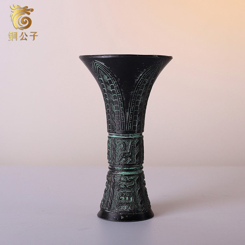 觚仿古青铜器酒器花影视天觚商觚中式复古摆件装饰品觚道具古玩
