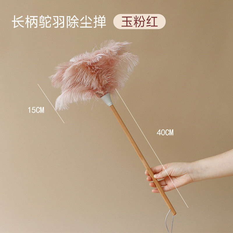 26x8肉粉鸵鸟羽毛掸鸡毛掸子长柄竹静电除尘掸扫灰禅子装饰掸