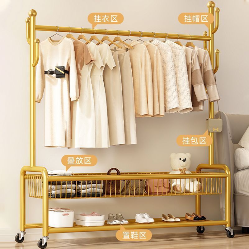 热销晾衣架落地家用可移动卧室凉衣架阳台挂衣服架子室内简易杆衣