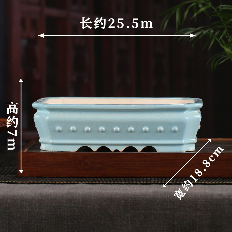 宜兴釉水紫砂花盆批发大号仿古长方浅盆桌面桌面文竹海棠盆景yd19