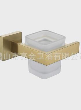 304不锈钢8010单杯金色套装牙刷杯置架玻璃杯洗漱台壁挂式漱口杯