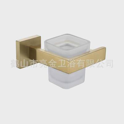 304不锈钢8010单杯金色漱口杯牙刷杯置架玻璃杯洗漱台壁挂式套装