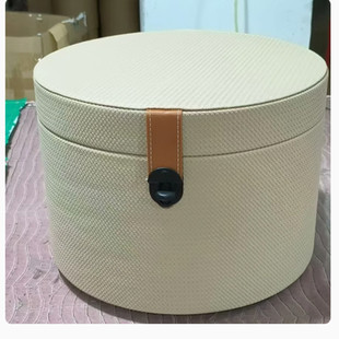 轻奢编织纹圆筒收纳盒皮质家用储物整理箱卧室衣柜样板间装饰摆件