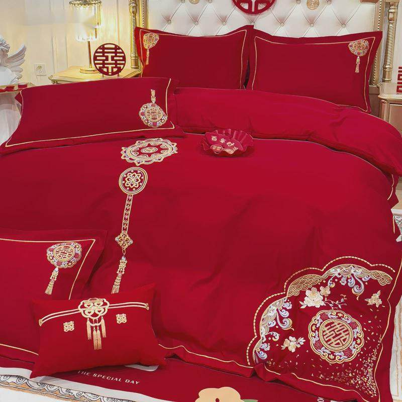 婚庆四件套大红中式结婚床上用品龙凤刺绣婚床床单被套,床上用品,婚庆床品套件,淘宝优惠券,粉丝福利购,淘宝优惠卷