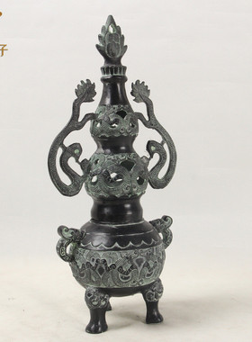 双龙葫芦熏炉福禄熏香炉仿古青铜器工艺品古风中式香炉厂家直销