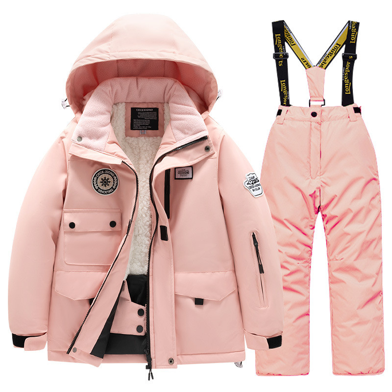 2024新款加绒加厚防水保暖儿童滑雪服男防风雪乡旅游女童滑雪套装